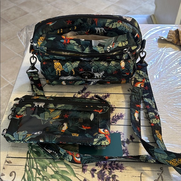 lug Handbags - lug Switch Tropical Print Crossbody Belt Bag in Black and Green